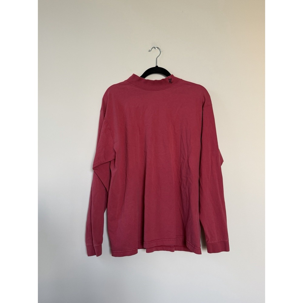 Vintage Ashworth Mens Red Solid Cotton Knit Long Sleeve Crew Neck Golf T-Shirt L